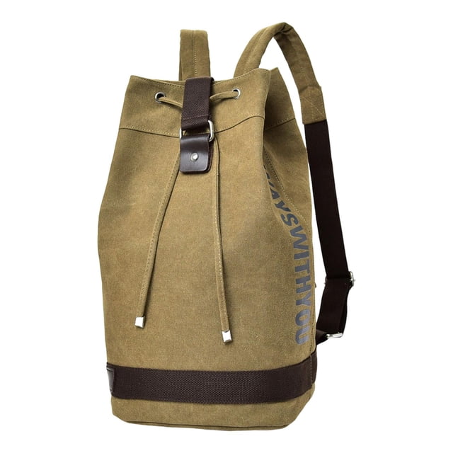 Men' Backpack Carry On Backpack Drawstring Bucket Bag for Gym Unisex Khaki L