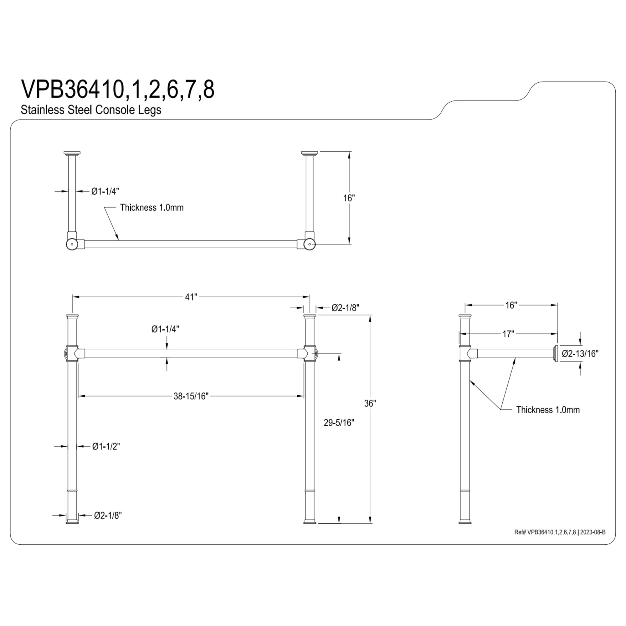 Kingston Brass VPB36416 Stainless Steel Console Sink Legs, Polished Nickel