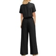 thumbnail image 7 of Mgmyaa Two Piece Outfit Sets for Women Comfy Sleepwear Casual Short Sleeve Button down Shirt and Wide Leg Pants Lounge Set Pajama Set, 7 of 7