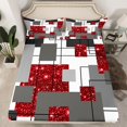 thumbnail image 1 of YST Boys Geometric Check Bed Sheets Queen Red Glitter Sequins Grids Kids Bedding Set Black Grey Abstract Square Stripes Fitted Sheet Modern Geometry Fitted Bed Sheets Room Decor（No Top Sheet）, 1 of 5