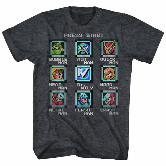 Mega Man Stage Select Black Heather Adult T-Shirt
