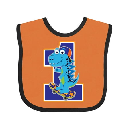 

Inktastic Skateboarding 1st Birthday Boy Dinosaur Gift Baby Boy Bib
