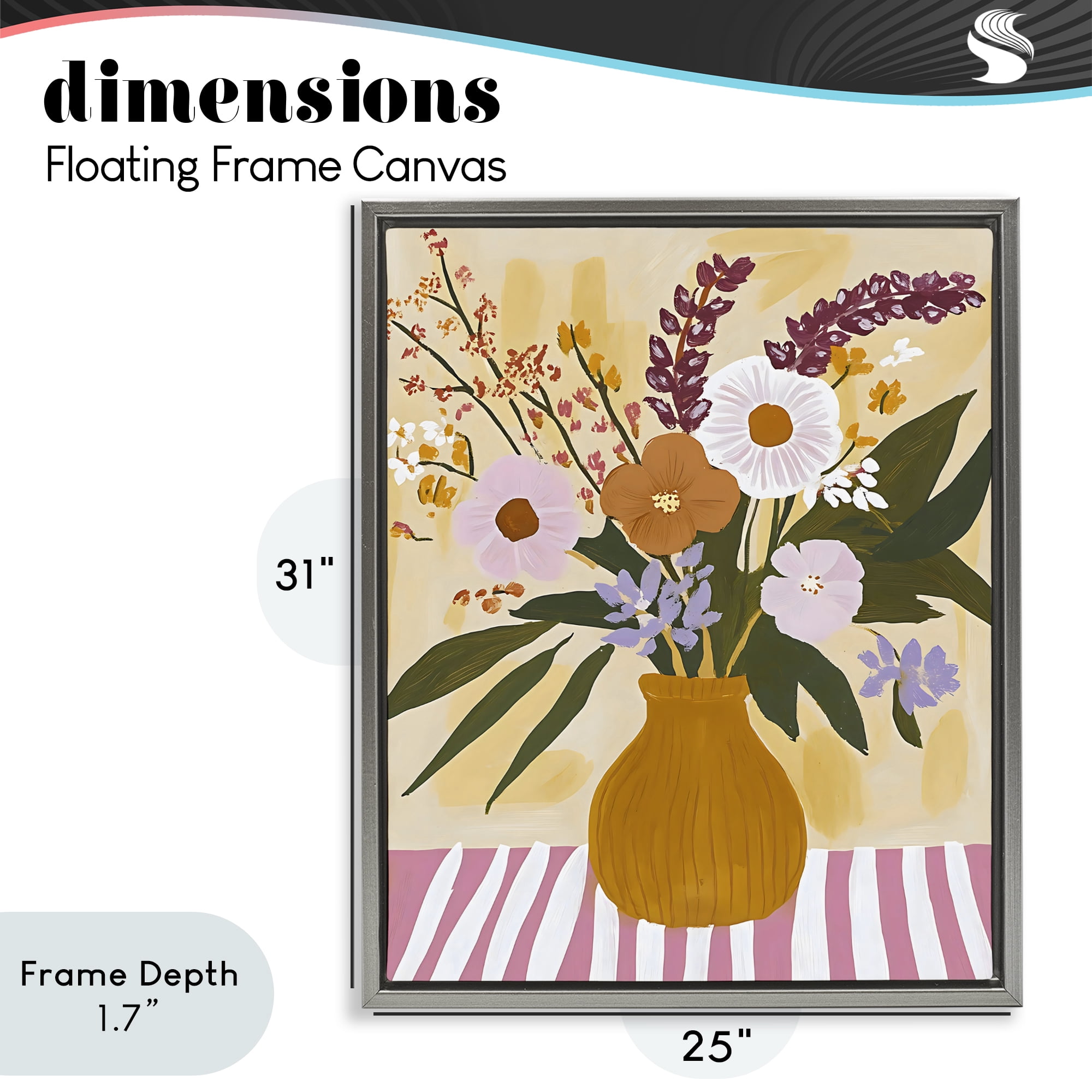 Stupell Industries Boho Flowers on Pink Stripes Gray Framed Floater Canvas Wall Art, design by Creative Studio