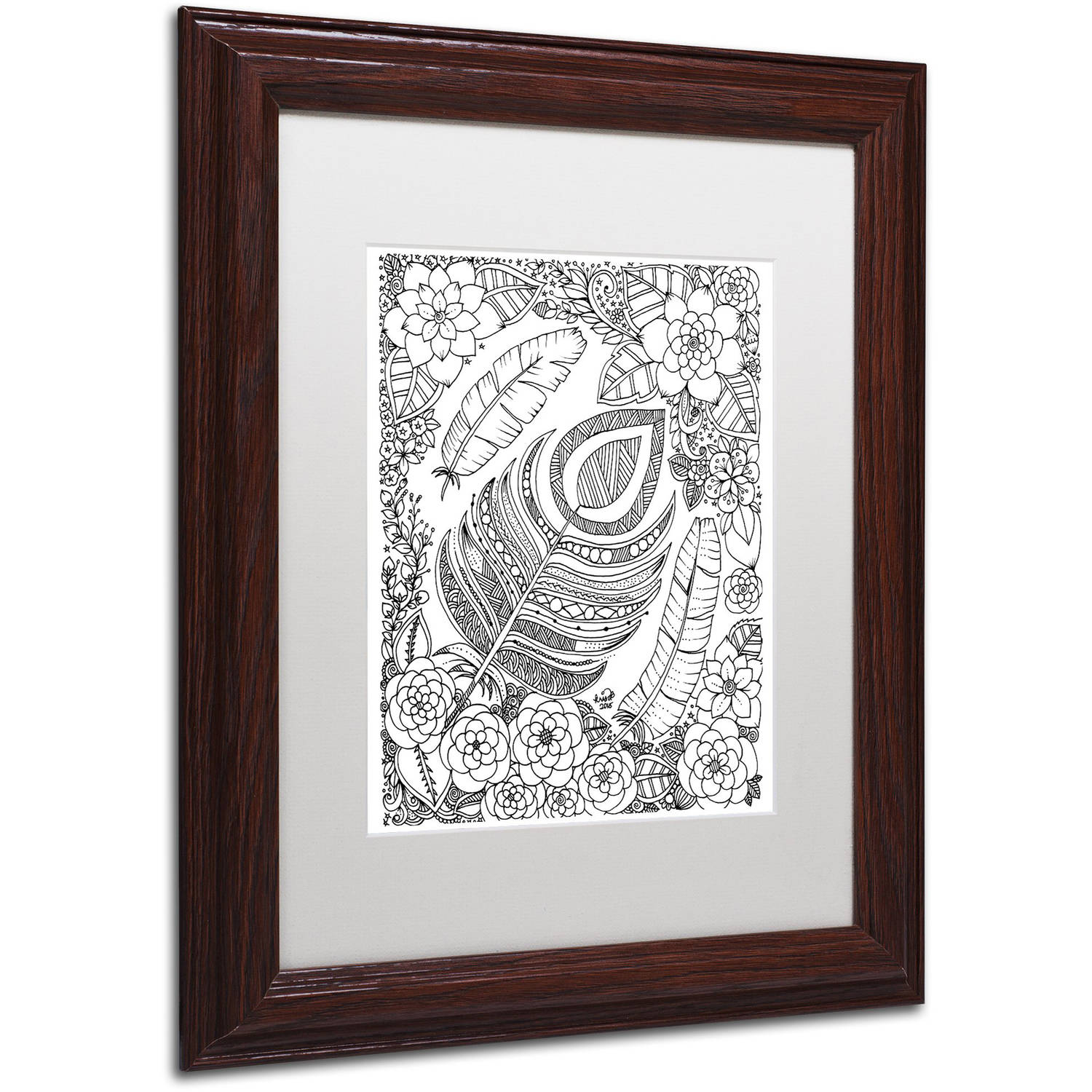Trademark Fine Art "Feathers" Canvas Art by KCDoodleArt White Matte, Wood Frame