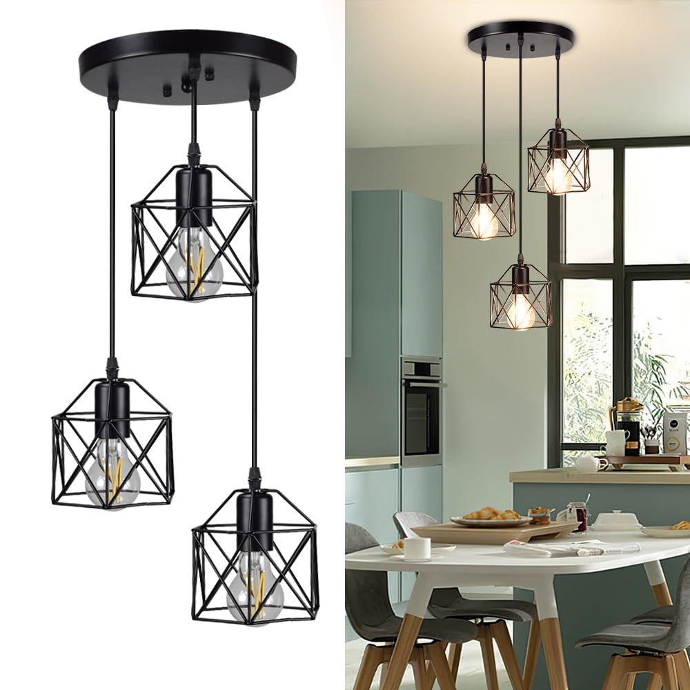 Industrial Plug in Pendant Light On/Off Switch Vintage Hanging Cage Pendant Lighting E26/E27 Mini Adjustable Ceiling Lights Edison Plug in Light Fixture for Home Kitchen Island Barn Farmhouse 