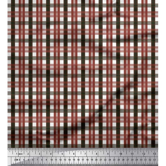Soimoi Silk Fabric Gingham Check Print Sewing Fabric Yard 42 Inch Wide