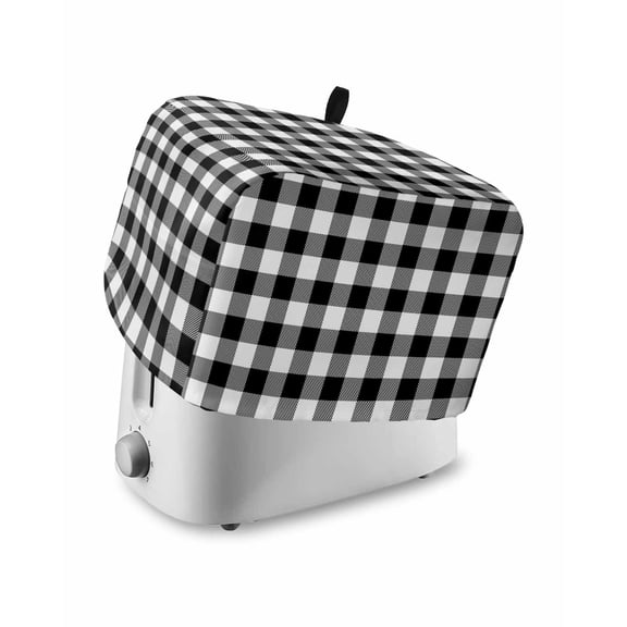 Fsddascl Black White Plaid Toaster Cover 4 Slice, Large Kitchen Appliance Covers, Farmhouse Modern Art Checkered Toaster Oven Cover with Loop, Bread Machine Cover Polyester Dust Cover Protection