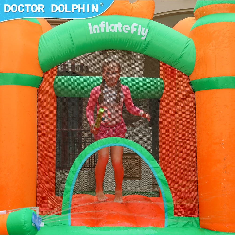 Doctor Dolphin Water Slide Inflatable Bounce House Kid Toddler Bouncer with Blower Large Water Park Waterslide for Wet and Dry