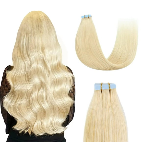 Sunya Tape in Hair Extensions 18 inches Silky Straight Remy Human Hair Seamless Skin Weft Tape in Real Human Hair Extensions 18 inches# 613 Bleach Blonde 50 Gram 20Pcs/Pack Thick Hair