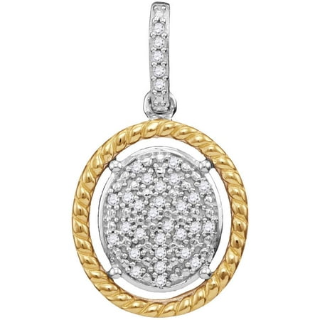 - 10kt Two-tone Gold Womens Diamond Oval Cluster Yellow-tone Rope Frame Pendant 1/12 Cttw