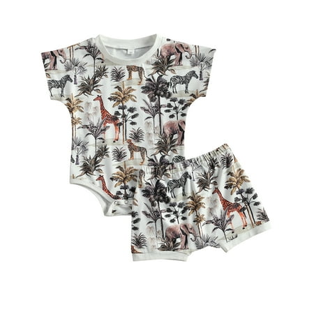 

Toddler Baby Boys Summer Forest Animal Print Romper Top Shorts 2PCS Outfits Set