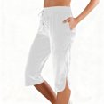 thumbnail image 2 of FRSASU Womens Capri Pants Knee Length Velvet Capris Spring Summer Straight Leg Loose Beach Shorts with Pockets White, 2 of 7