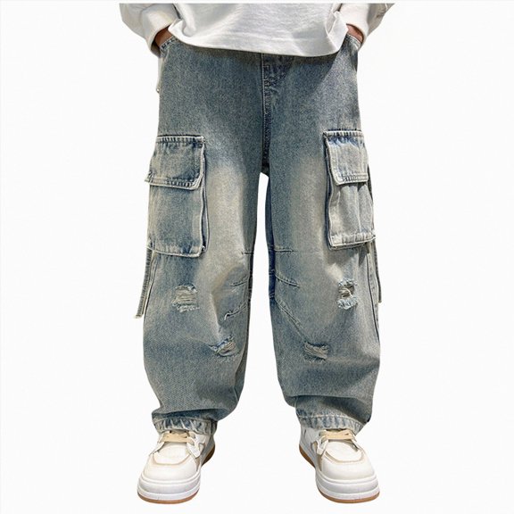 NOLDARES Baggy Jeans for Men Y2K Streetwear Vintage Wide Leg Loose Fit Denim Pants Skater Carpenter Jeans,Navy,15-16 Y