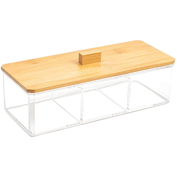 GOOHOCHY Porta hisopos de algodón, caja de almacenamiento para baño, organizador de cosméticos, dispensador de 3 compartimentos
