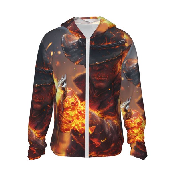 Fotbe Western Fire Cowboy Chaqueta con Protección Solar UPF 50+ para Hombre y Mujer, Camisa con Capucha y Bolsillos-Large