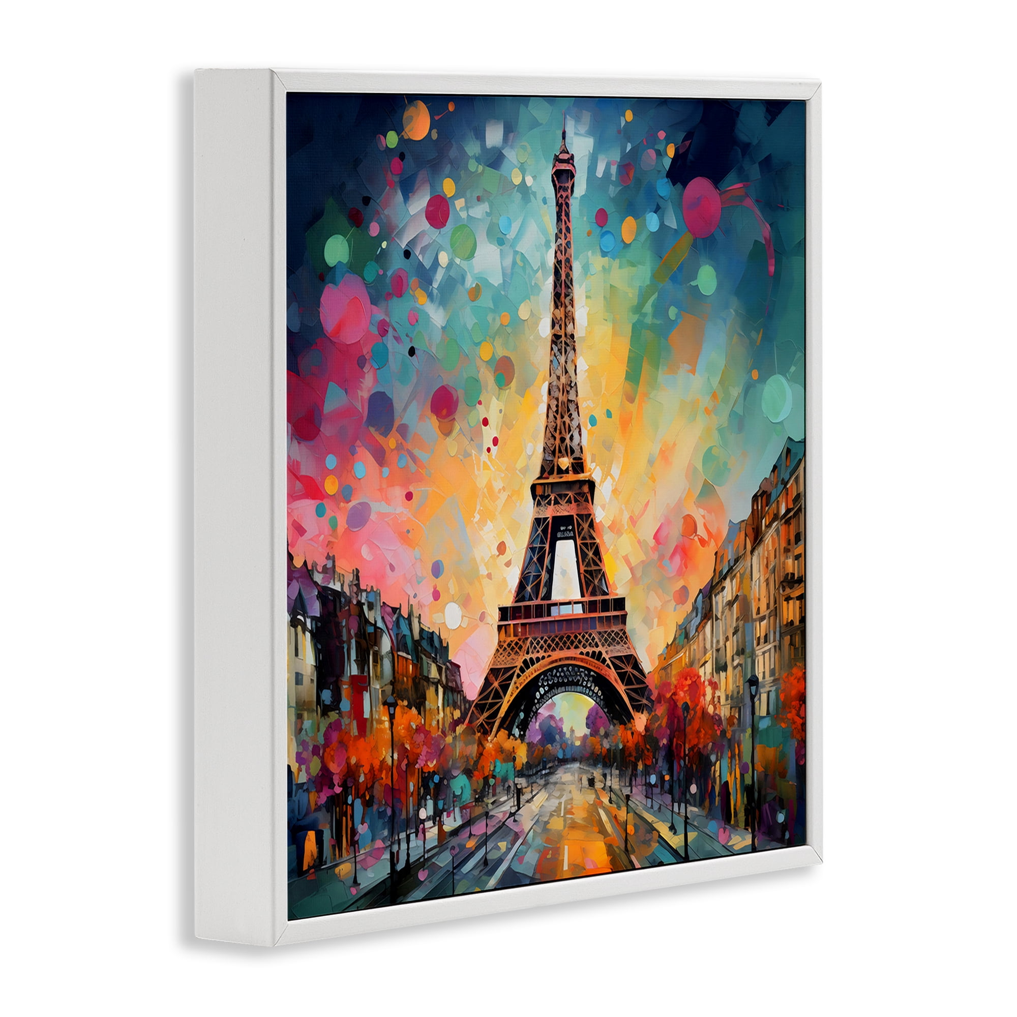 Stupell Industries Eiffel Tower with Vibrant Dots White Framed Giclee Art, design by Creative Studio