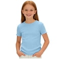 thumbnail image 2 of Mifsaly Girls Ribbed T-Shirts Lettuce Trim Crewneck Short Sleeve Summer Tops Toddler Kids Soft Comfortable Cute Casual Pullover Tee, 2 of 8