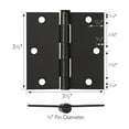 thumbnail image 3 of Design House 3-Pack 3.5" H x .125" Radius Square Interior Door Hinges, Oil Rubbed Bronze, 3 of 16