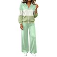 thumbnail image 2 of Yotami Women Tracksuit Set, Color Block Zip Up Sweatshirt And Wide Leg Pants, Casual Fall Matching Outfit With Pockets, 2 of 5