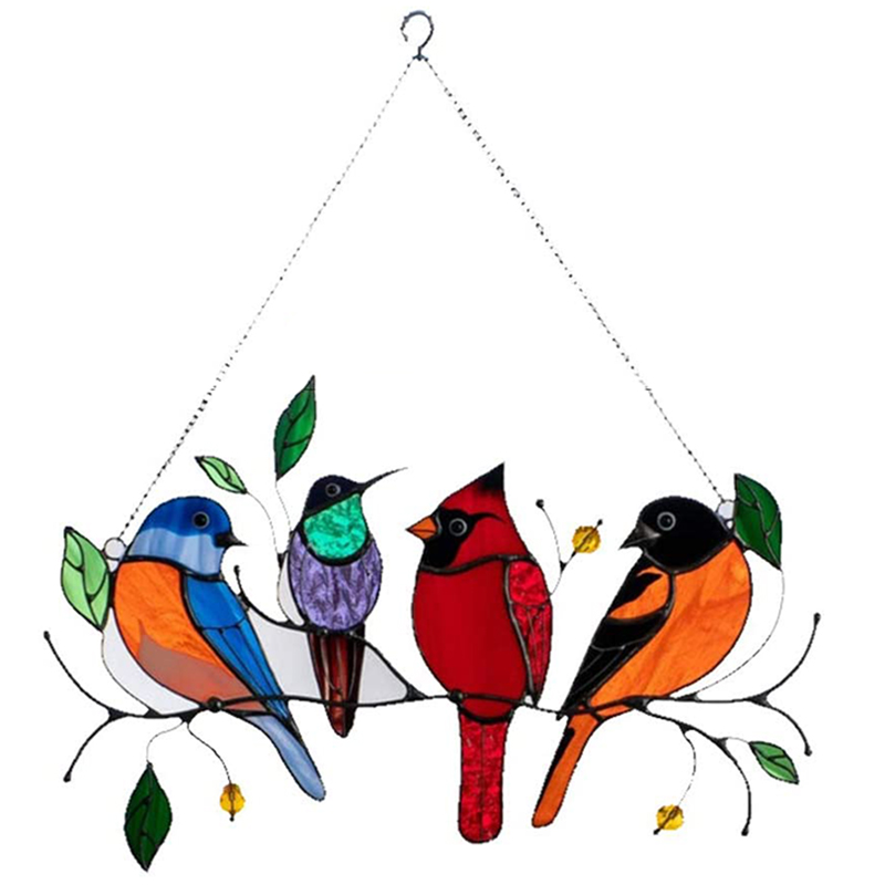 Multiple Birds On A Wire High Stained Glass Window Hanging Ornaments Bird Series Sculptures Pendant Home Decoration Walmart Com