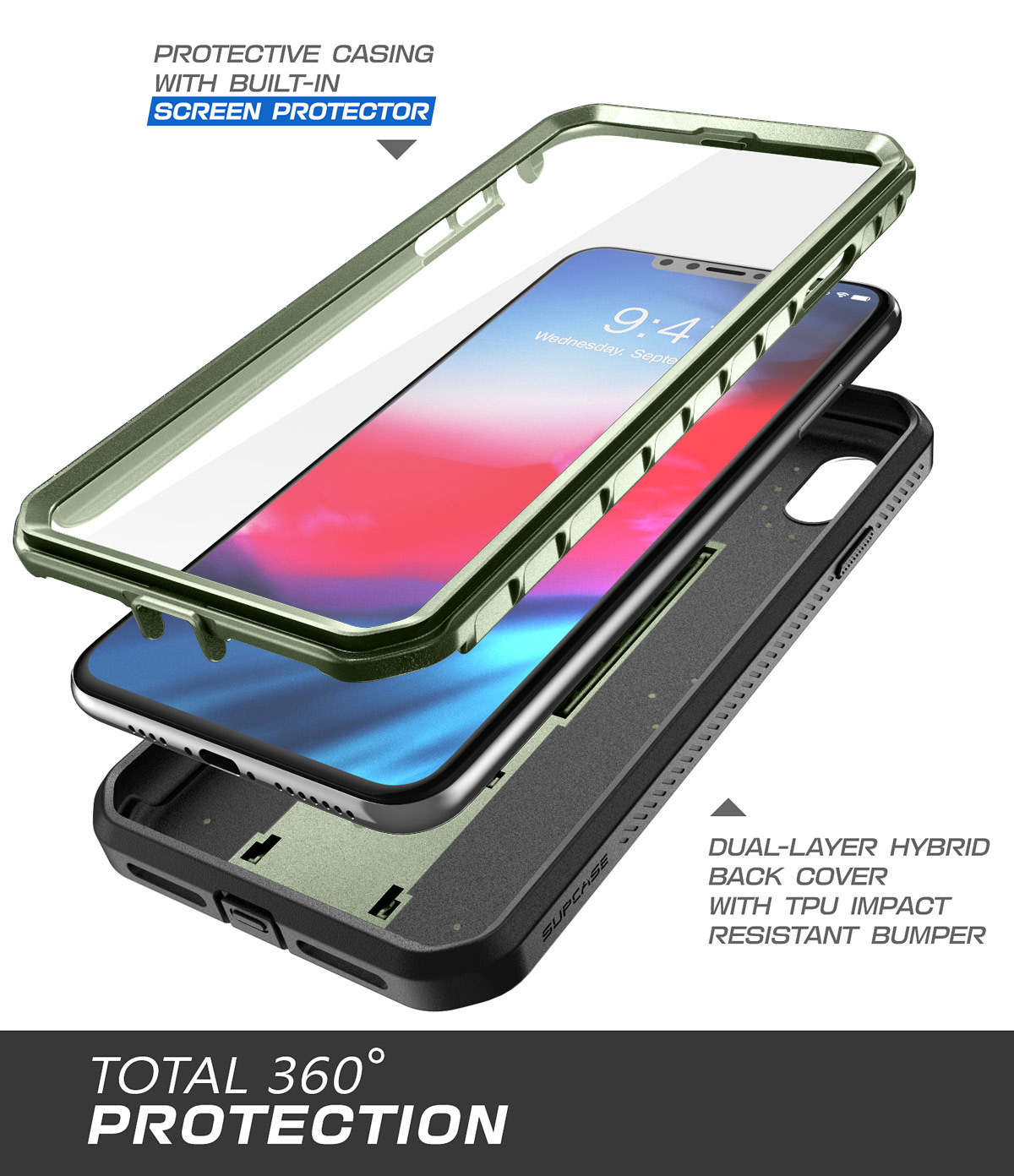 SUPCASE Unicorn Beetle Pro Series Case Designed for iPhone XR, with Built-in Screen Protector Full-Body Rugged Holster Case for iPhone XR 6.1 Inch (2018 Release) (Green)