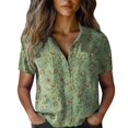 thumbnail image 2 of Bovemsi Women Cotton Shirt Printed Fashion Down Shirts Casual Tops Short Sleeve Blouse, Green Women's Summer Shirts, 5XL, 2 of 4