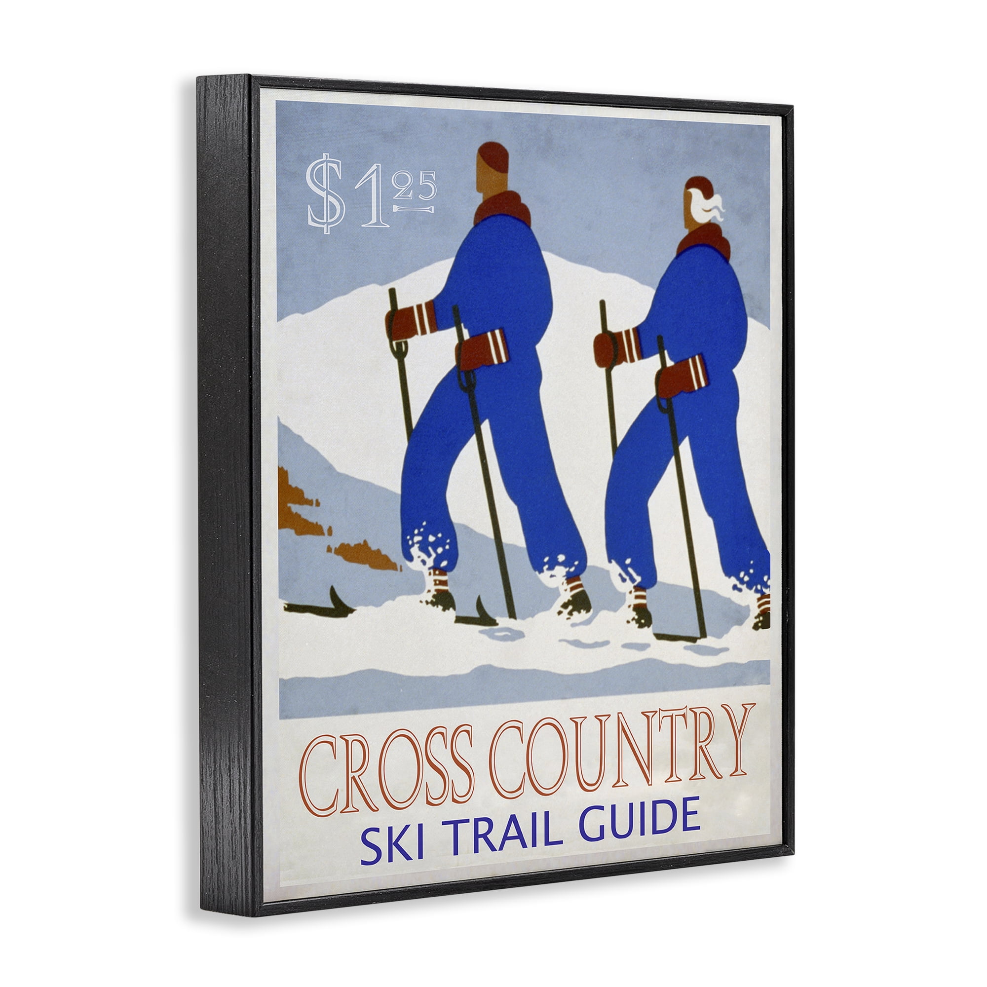 Stupell Industries Vintage Cross Country Ski Sports Painting Black Framed Art Prints Wall Art, 11 x 14