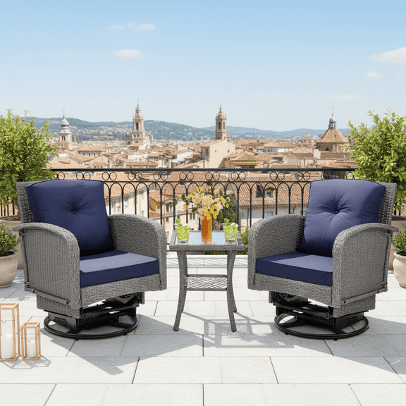 ENYOPRO Extra-Wide Swivel Rocking Chair Set, with 3.5-inch Thick Back, 26-inch Wide Seat, 300-pound Weight Capacity, Suitable for Porches, Gardens, and Backyards (Dark Blue)