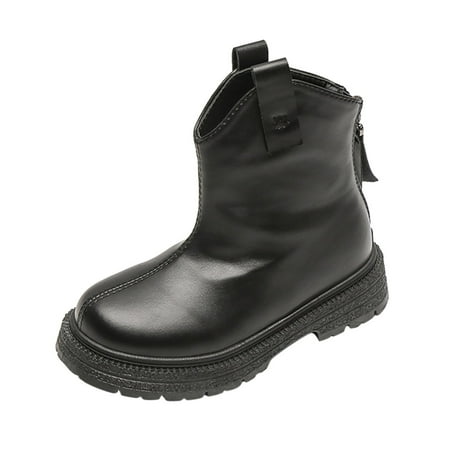 

Wilucolt Girls Boots Fashion Autumn And Winter Girls Boots Thick Bottom Flat Bottom Non Solid Color Simple Back Zipper Comfortable