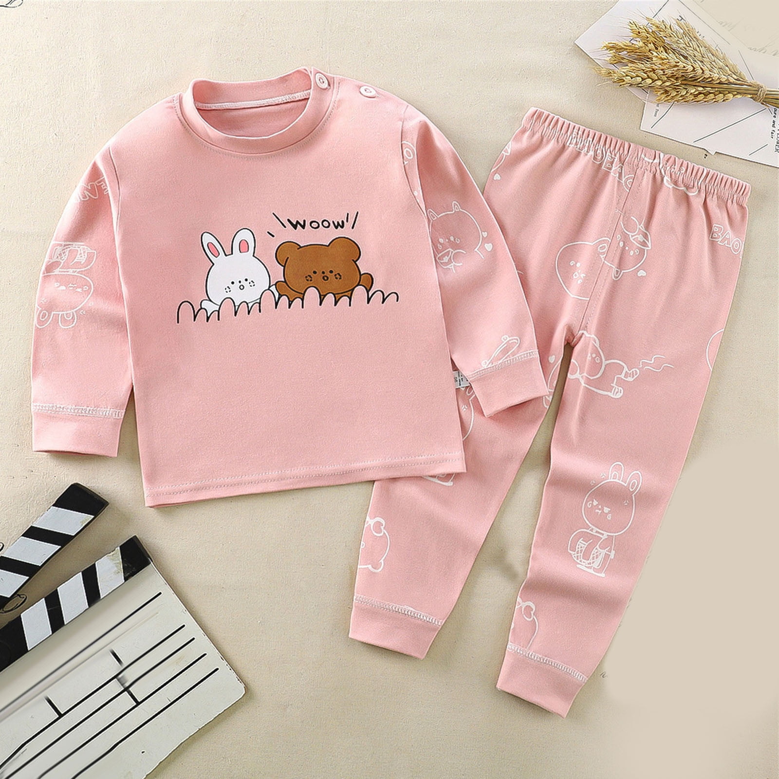 Zanvin Cute Children s Pajamas Set Pjs Sleepwear Little Boys Girls Pajamas Warm Kids Clothes pink 3 Years Pink