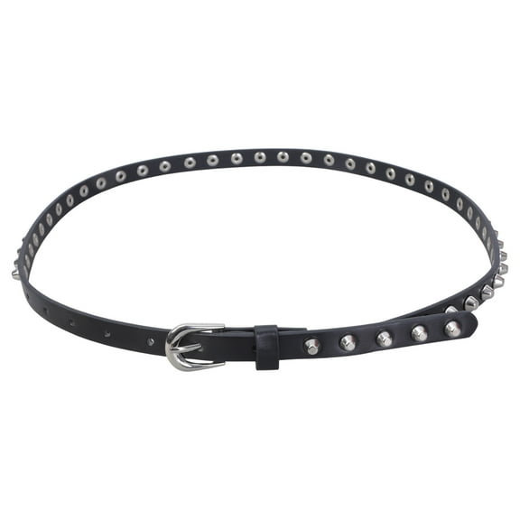 Yoetaun Rivet Studded Belt for Lady DoubleLoop Waist Belt Fashion Narrow Pin Buckle Waistband Jeans Pants Belt Women Accessories Black