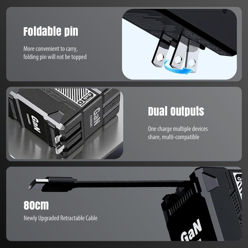 W&O 2 In 1 Gan Charger, Gan Charger 120w, Wall Plug With Lightening And