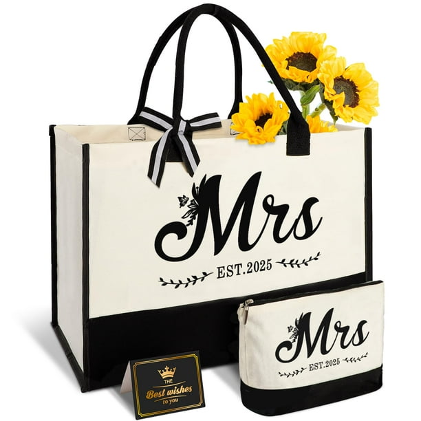 Bolsa de lona Vanqruo Mrs 2025 Bride con bolsa de maquillaje