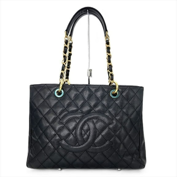 Pre-Owned CHANEL Matelasse Grand GST Tote Bag Caviar Skin A50995 Black Coco Mark... (Good)