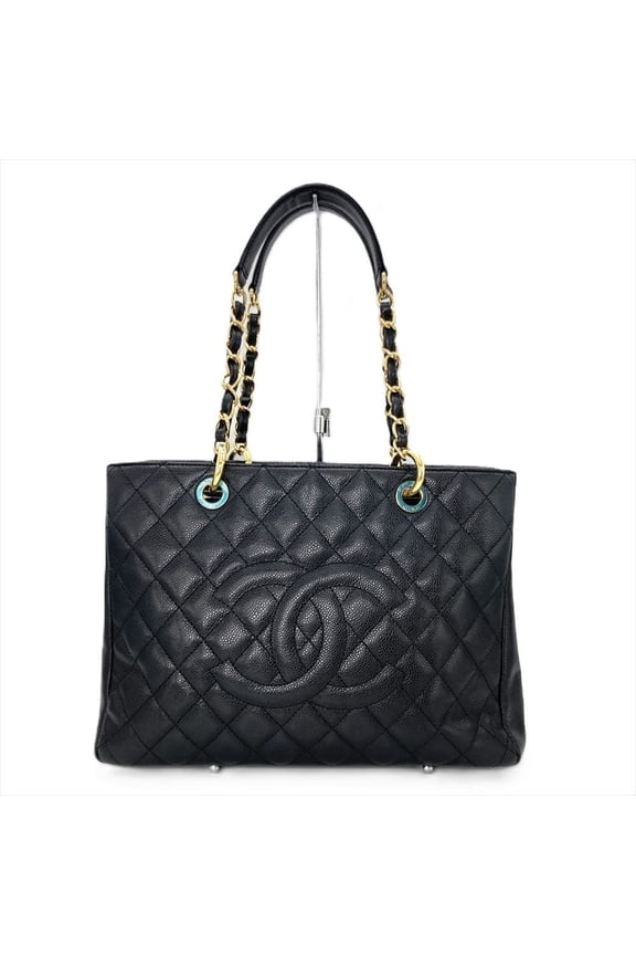 Pre-Owned CHANEL Matelasse Grand GST Tote Bag Caviar Skin A50995 Black Coco Mark... (Good)