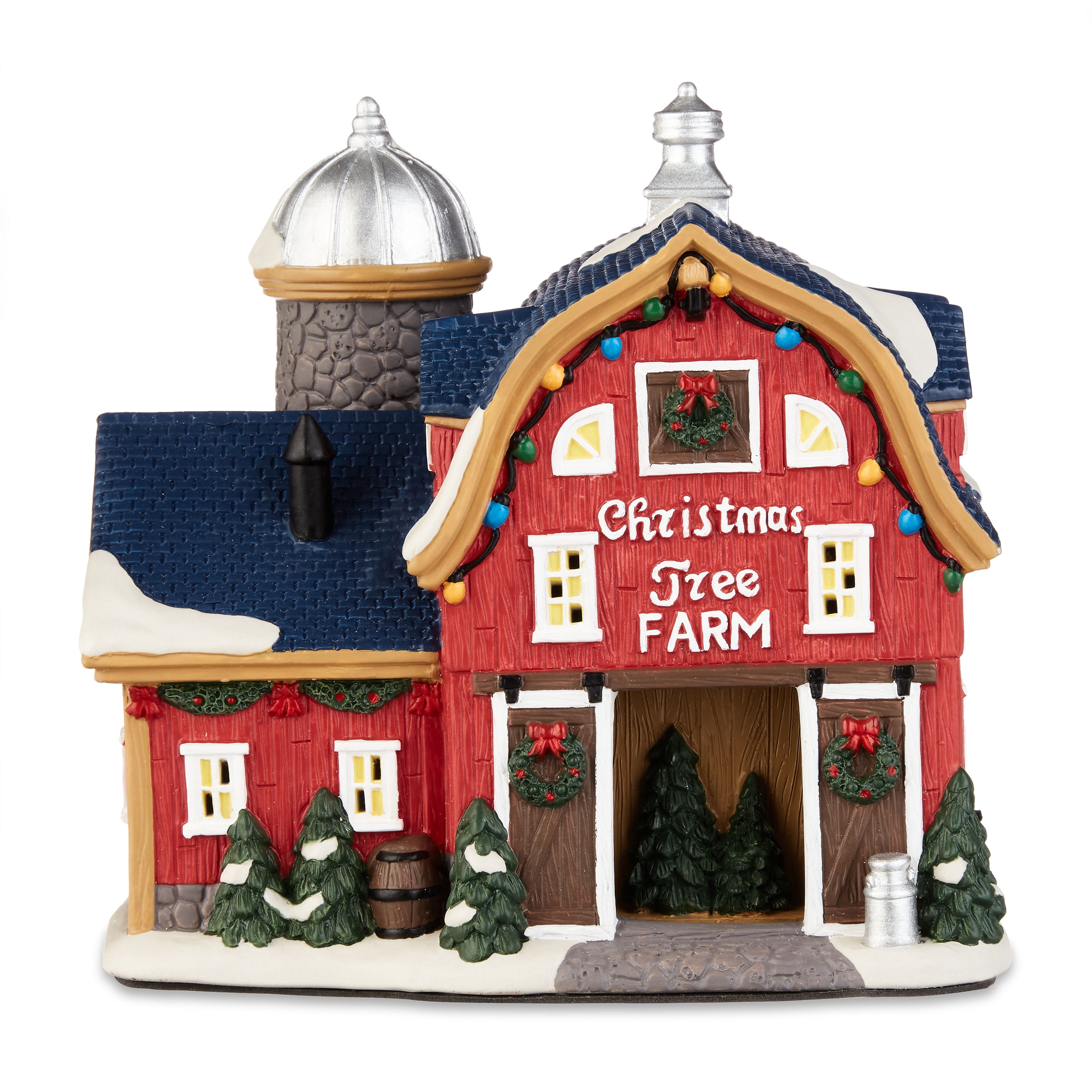 Holiday Time Indoor Decoration Multi-Color Christmas Tree Farm Village House, 7.875" X 5.25" X 7.5"H
