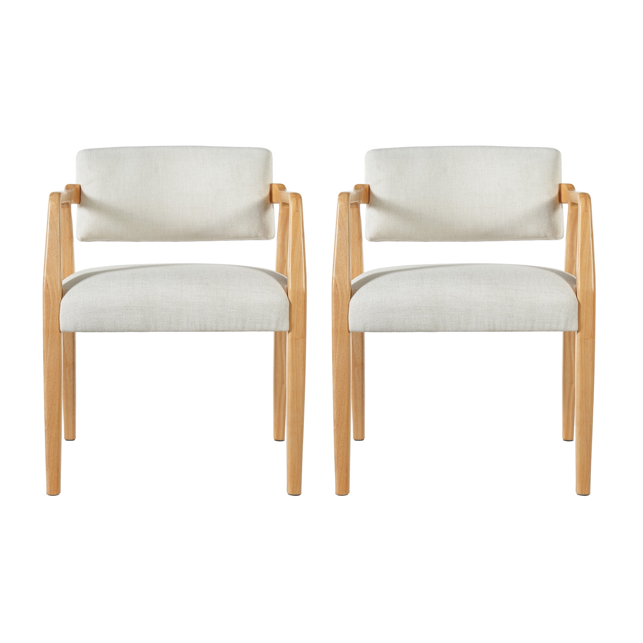 Christopher Knight Home Mid-Century Upholstered Dining Chairs, Wood Frame, Natural+Beige, Set of 2