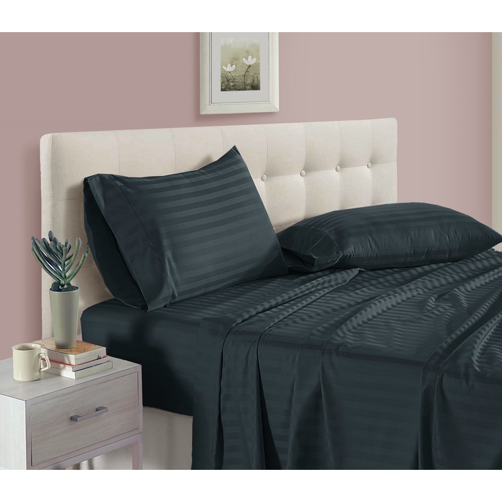 100 Egyptian Cotton 500 Thread Count Damask Stripe 4 piece Sheet Set