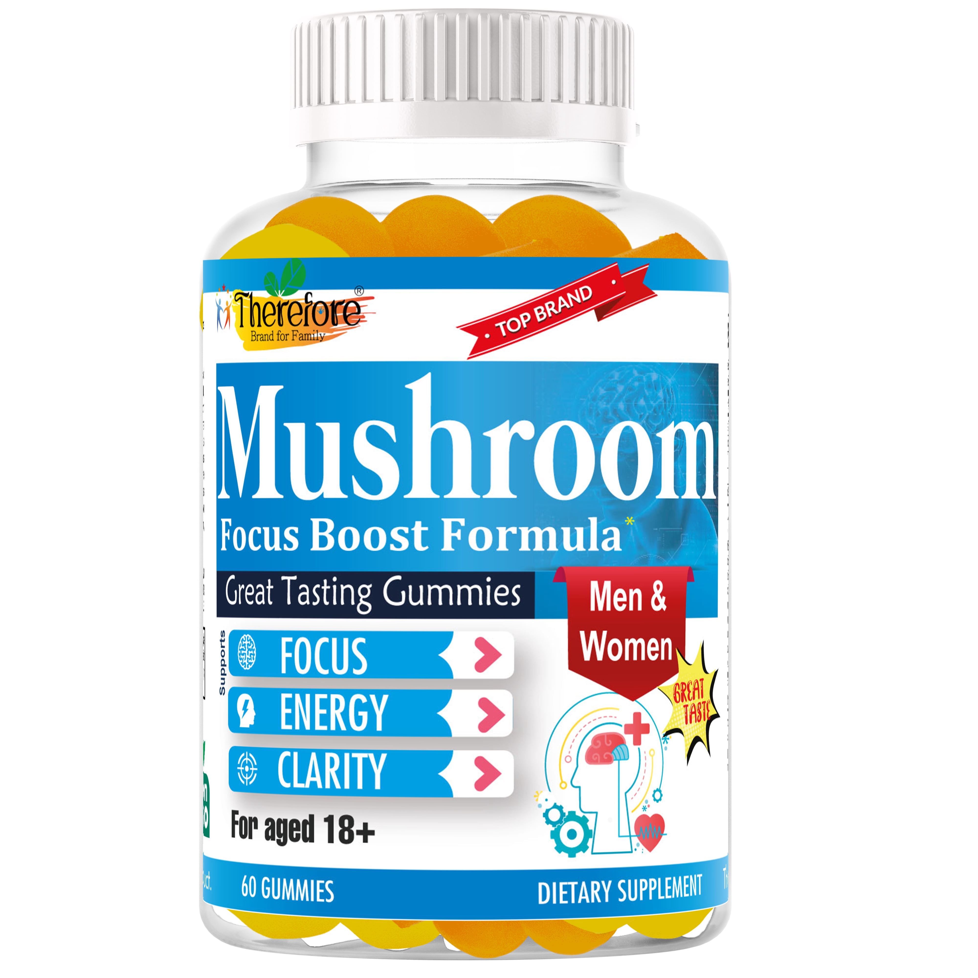 Mushroom Brain Health Gummy Vitamins for Men & Women Brain