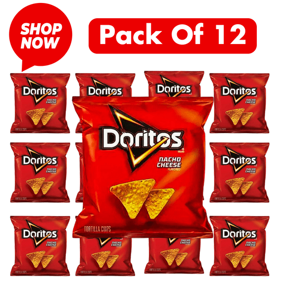 Doritos Nacho Cheese Tortilla Chips, 1 oz Single-Serve Bags (12 Pack) – Bold, Cheesy Snack for Lunches, Parties & On-the-Go Cravings