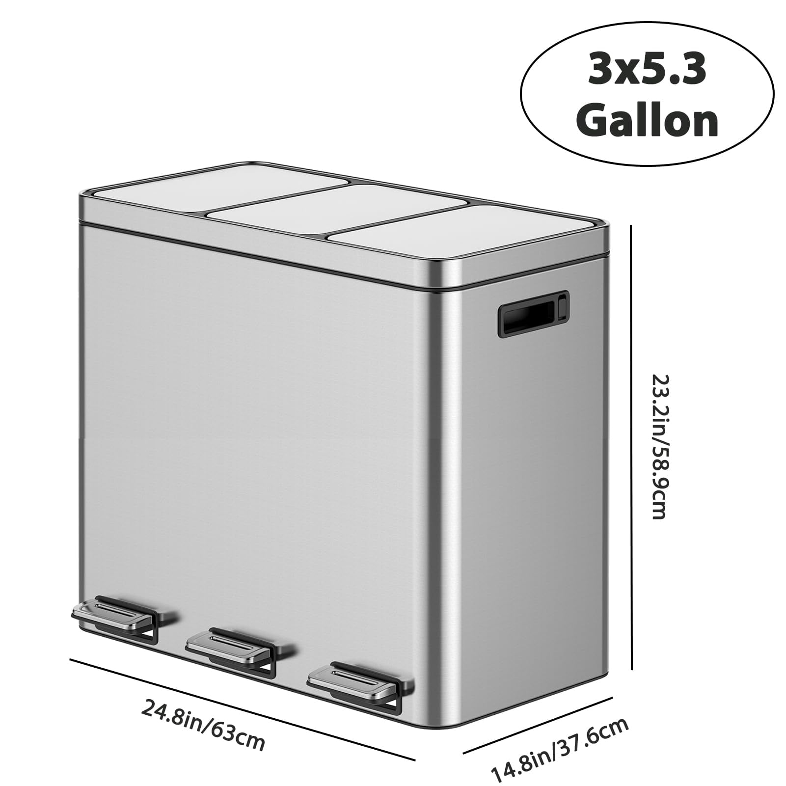 Dual Compartment Trash Can, Stainless Steel Kitchen Step Trash Can with Lids, Foot Pedals, Garbage and Recycle Bin Combo with Removable Buckets for Home Office