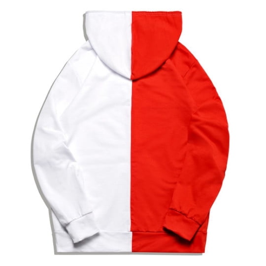 Half red half white sweatshirt hot sale