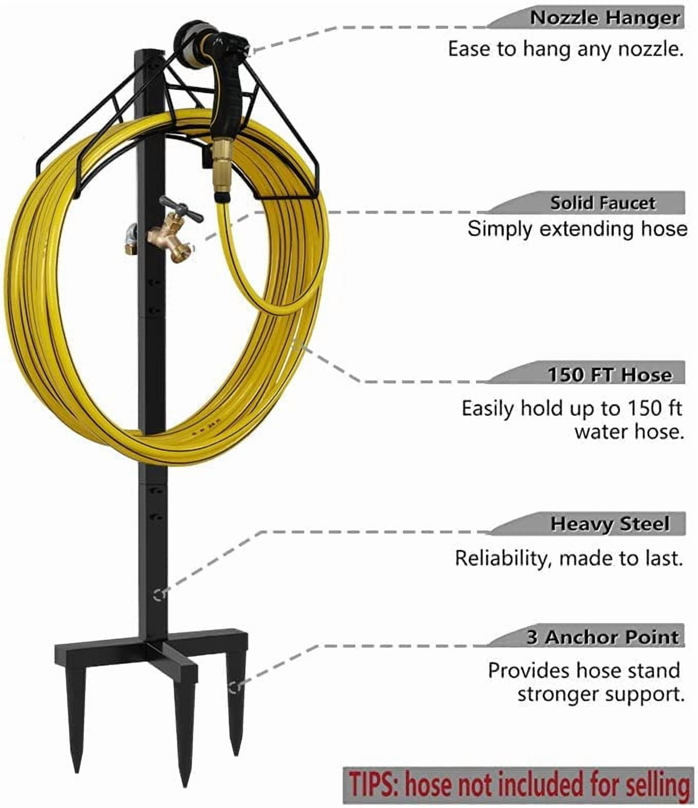 Freestanding Outdoor Garden Hose Holder Stand Nozzle With Faucet, Heavy Duty Metal Water Reel Storage Rack