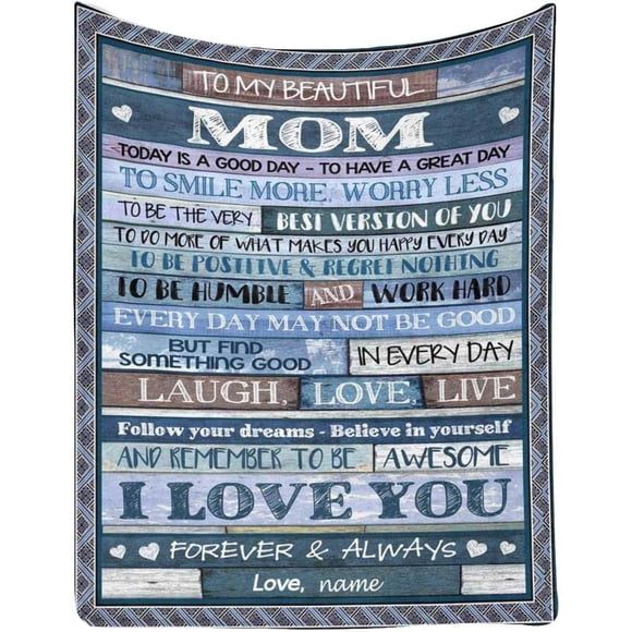 LHSHID Personalized Name Blanket Custom Love Letter to My Beautiful Mom from Son or Daughter to Smile More Work Less I Love You Gift Throw Blanket