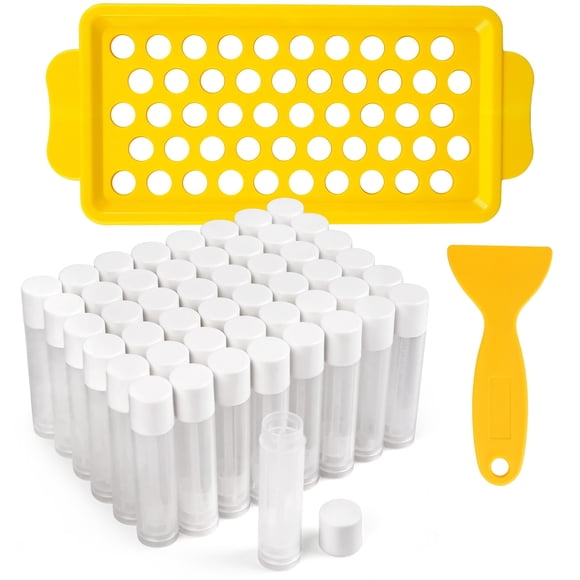 Tubos de bálsamo labial LotFancy, 50 unidades, 5.5 ml, transparentes, con bandeja de llenado
