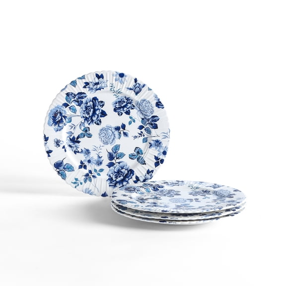 Stone Lain Fiore Salad Plate Set New Bone China, Service for 4, Blue
