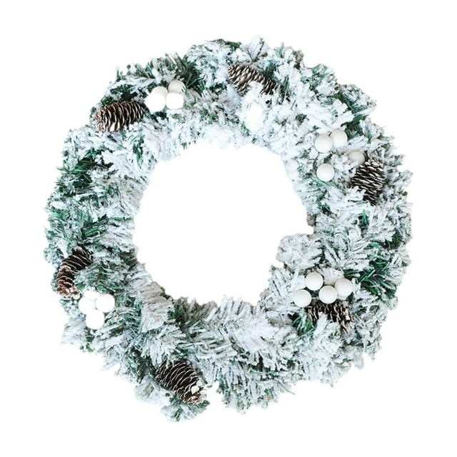 Corona de Navidad flocada de nieve, corona de Navidad, corona de puerta artificial, corona de nieve para festival, vacaciones, hogar, fiesta, jardín,