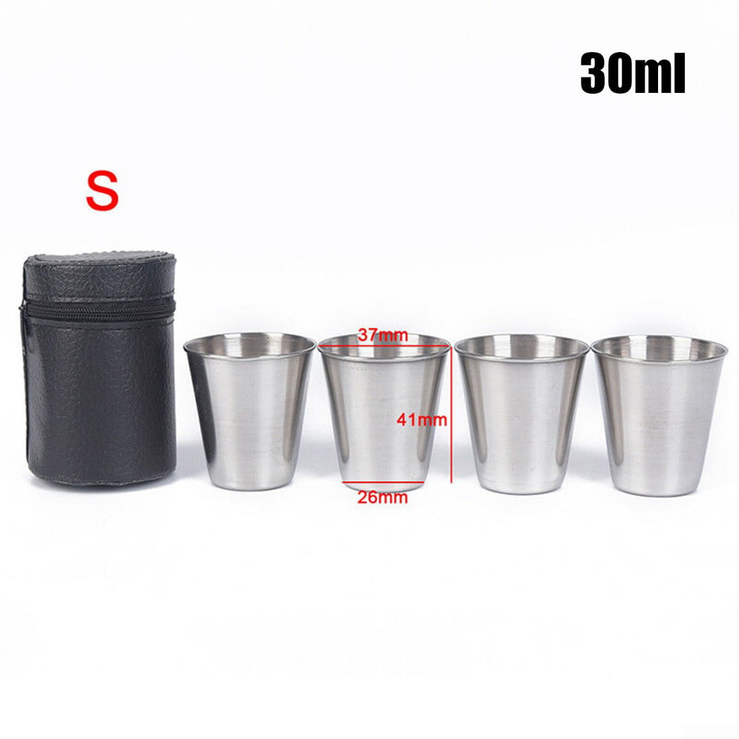 4pcs Stainless Steel Cover Mug Camping Cup Drinking Coffee Tea Beer With Case 