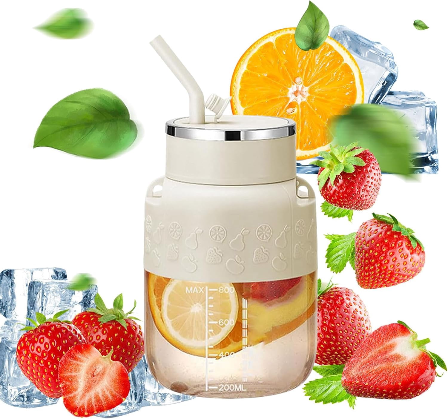 Mizuka Mini Blender, 800ml Mizuka Hand Blender, No Filter Required | Wireless | One Cup with Straw and hook, USB-C Rechargeable, Dishwasher Safe, Portable for Travel and Carrying (White)