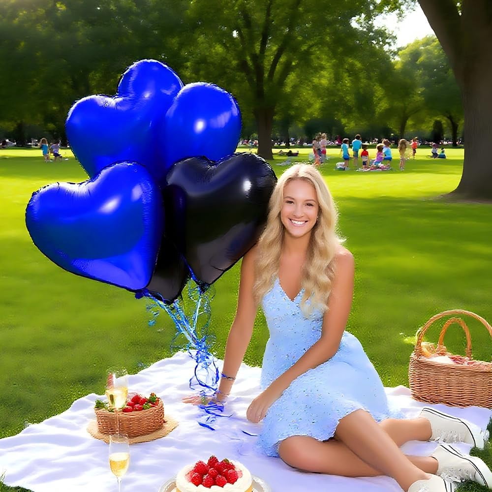 Black Blue Heart Foil Balloons, Heart Shaped Foil Balloon Love Balloons for Wedding Party Birthday Valentines'Day Decoration